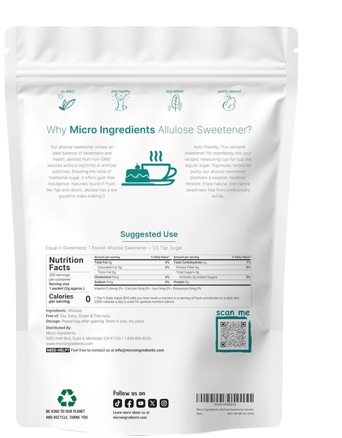 300 Packets Allulose Sweetener, | Zero Calorie, Plant Based Sugar Substitute, No After Taste | Best for Coffee, Drinks