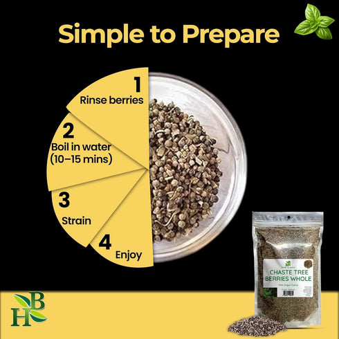 4oz, Herb To Body Chaste Tree Berry Whole Wildcrafted and Dried Vitex Berry for Chasteberry Tea for Womens Wellness