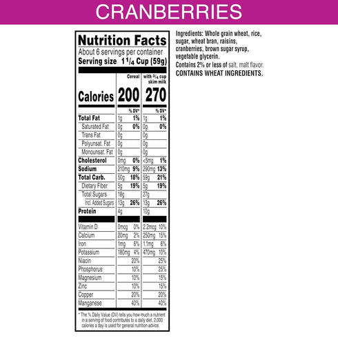 13.6oz (1 Kellogg's Raisin Bran with Cranberries Breakfast Cereal, Fiber Cereal, Family Breakfast, Box Box)