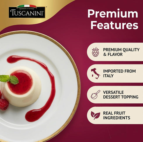 Sauce,10.6 oz Tuscanini Italian Premium Raspberry | Made in Italy | Gourmet Fruit Syrup for Cheesecake, Plating