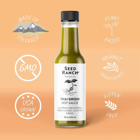 3 Pack Seed Ranch Hot Sauce Variety Bundle, - Umami Everyday Sauce, Thai Green, Smoked Jalapeno - Mild to Medium Heat