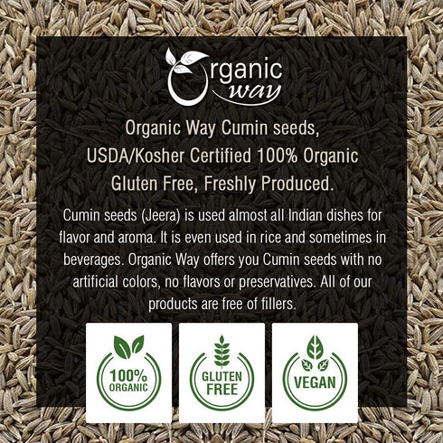 Organic Way Premium Cumin/Jeera Seeds Whole, Adds Flavour & Aroma | Organic & Kosher Certified (1/2 LBS)