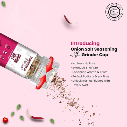 2.3 oz (65 Pride of India Onion Salt gm) w/Convenient Grinder Cap | Healthy Warm Toasty Kitchen Staple | For Seasoning