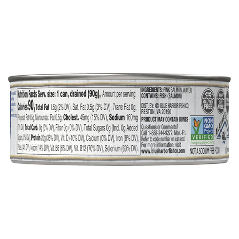 5 oz (Pack 12) Blue Harbor Fish Co. Wild Pink Salmon in Water No Salt Added - Can