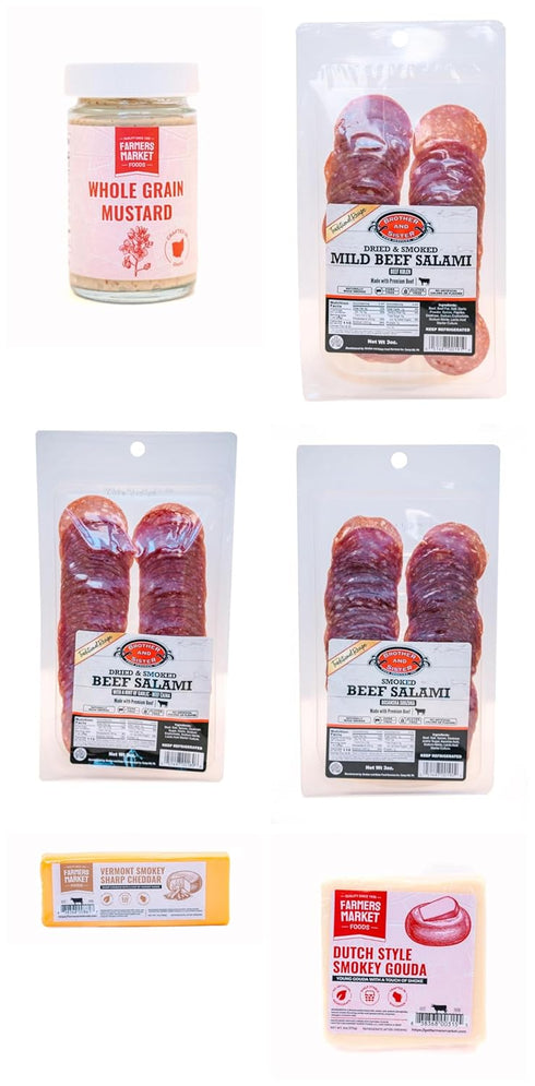 Premium Smoked Assortment | Smoked Cheese & Beef Salami Gift Box | Smokey Gouda & Vermont Sharp Cheddar, Three Smoked