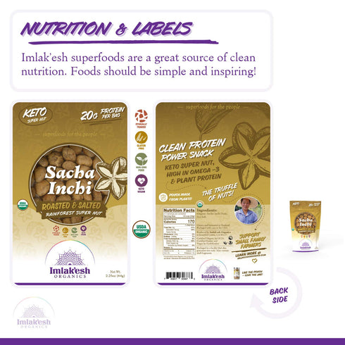 Imlak'esh Organics Sacha Inchi Nuts, 2.25oz Pouch, Protein Super-Nuts, Keto, Paleo, Organic, Gluten-Free