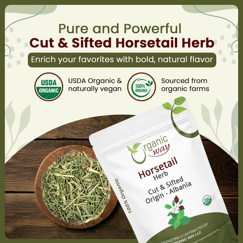 Horsetail (Equisetum 100% Albania (1/4LBS 4Oz.) Organic Way Herb Cut & Sifted arvense) - Herbal Tea | European