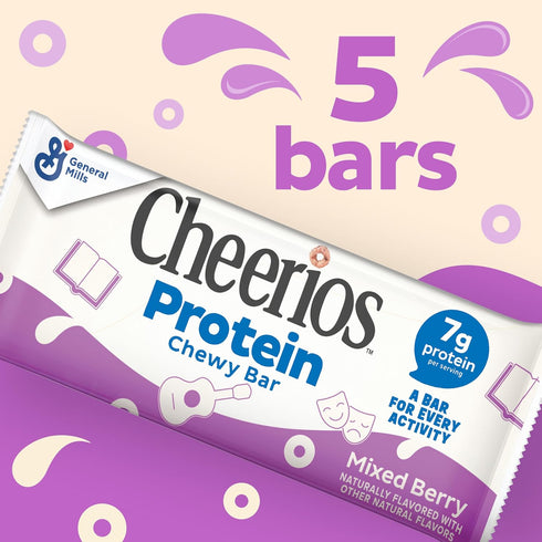 5 6.35 oz Cheerios Protein Chewy Bars, Snack Bars, Mixed Berry, Ct