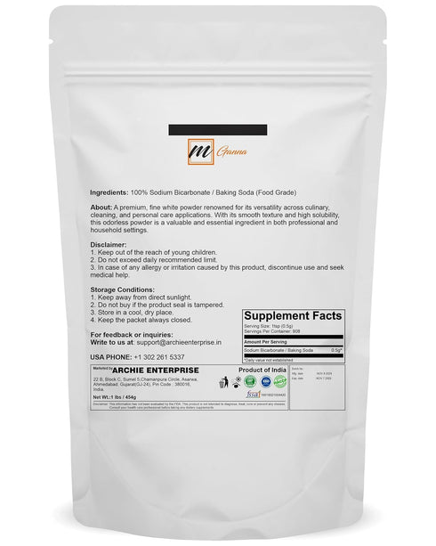 100% 454 1 lbs mGanna Sodium Bicarbonate/Baking Soda g / Versatile & Pure for Household and DIY Use