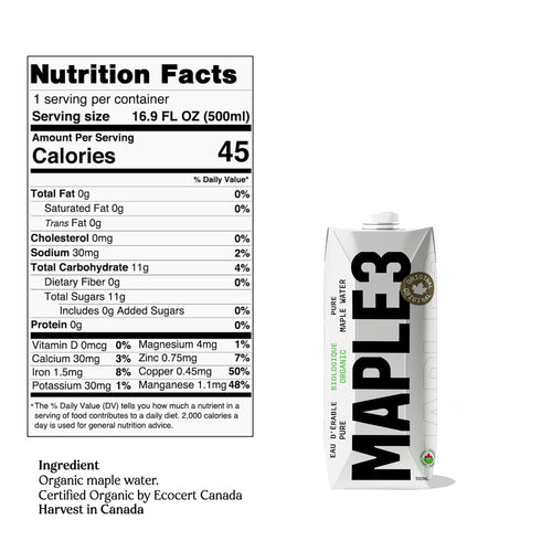 3 100% 46 Maple Organic Maple Water, Natural Hydration - Bioactive Compounds, Electrolytes & Minerals, No Sugar Added
