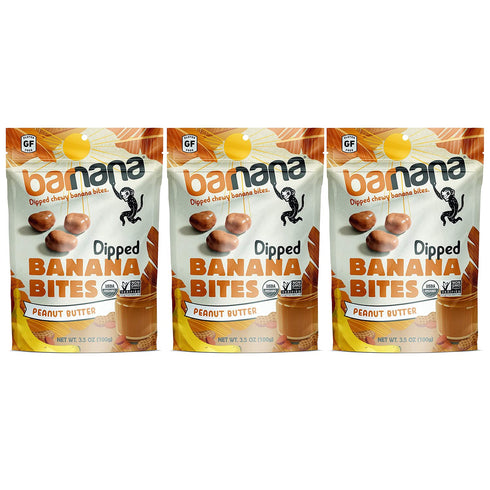 Barnana Organic Peanut Butter Dipped Chewy Banana Bites, 3.5 Ounce Bag (Pack