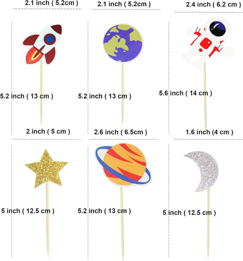 Ercadio 36 Pack Space Astronaut Cupcake Toppers, Rocket Planet Picks for Baby Shower & Birthday Party