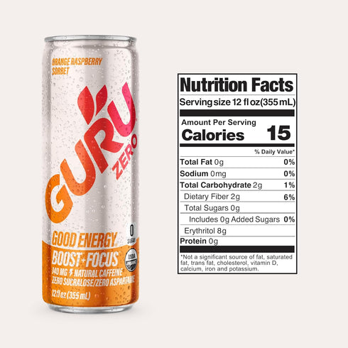 Pack, 12oz (Pack 12) GURU ZERO SUGAR Organic Energy Drinks Variety Clean Energy Drink with Plant Based Natural Caffeine