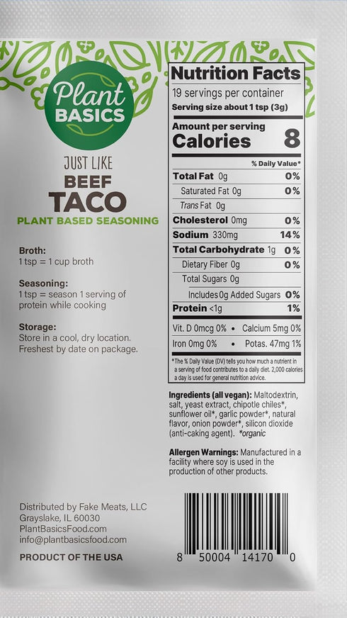 2 Plant Basics - Plant Based Seasoning, Just Like Beef Taco, ounce, Vegan, Gluten Free, Kosher, Non-GMO