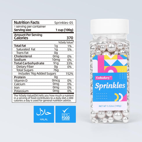 3.5 Silver Sprinkles for Cake Decorating, Silver Pearl Sugar Cupcake, Cookies, Ice Cream Toppings, Ounces Cake