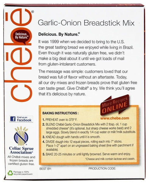 Chebe 7.5-Ounce (Pack 8) Bread Sticks Mix, Garlic & Onion, Gluten Free, Bags
