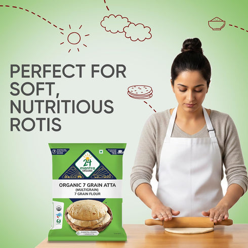 24 Mantra Organic 7 1Kg/2.2 lb Organic Grain Atta (Wheat, Pearl Millet, Sorghum, Green Mungbean, Barley, Ragi, Soybean)