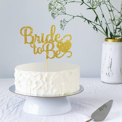 Bride to Be Cake Topper with Heart - Gold Glitter Decoration Supplies for Wedding Bachelorette Party Cake