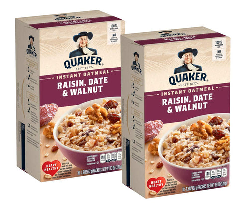 Quaker Raisin, Date & Walnut 100% Whole Grains Fiber Instant Oatmeal -