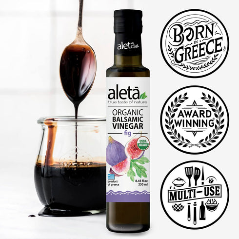 Aleta 8.45 oz Farms Fig Balsamic Vinegar, Greek Organic Flavored Vinegar, USDA Organic, Perfect for Salad Dressings
