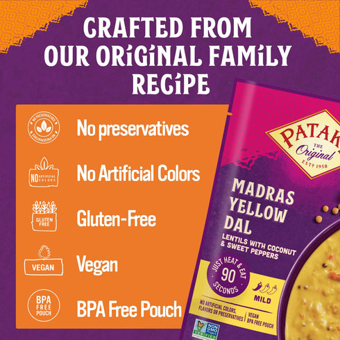 10.05oz (Pack 3) Pataks Madras Yellow Dal - Savory Yellow Lentils in Creamy Coconut Milk w/Sweet Peppers & Spices
