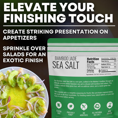 14 oz Hawaiian Bamboo Jade Sea Salt Green Fine Sea Salt Infused with Real Bamboo Leaf Extract For Finishing, Grilling