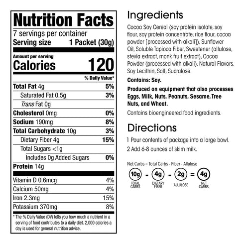 (7ct) WonderSlim Protein Cereal, Cocoa, Low Sugar, Gluten Free, Keto Friendly & Low Carb