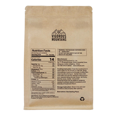 VIGOROUS MOUNTAINS Dried Mixed Mushrooms Blend - Porcini, Shiitake, Oyster & Champignon, 3.53oz (100g)