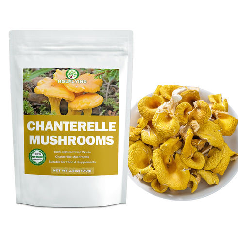 HOLFLYING 2.5 oz, Dried Sliced Chanterelle Mushrooms - All-Natural Chanterelle for Cooking, Soup and Vegan Recipes, No