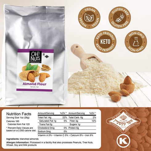 1 Lb. Oh! Nuts Blanched Almond Flour for Gluten-Free, Baking - Bulk Wheat Substitute for Macarons and Protein-Rich