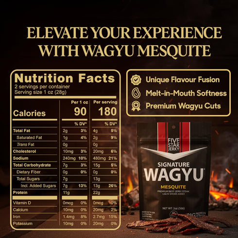 4-Pack (8oz) Five Star Wagyu Beef Jerky Tender Mesquite