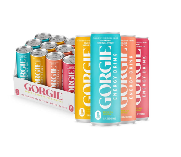 GORGIE Sugar Free Natural Energy Drinks, BestSellers Variety (12 Pack) - Healthy
