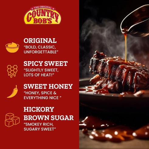 Country Pack 18oz Bob's BBQ Sauce Variety - Spicy Sweet, Original, Hickory & Brown Sugar, Sweet Honey, Savory Marinades