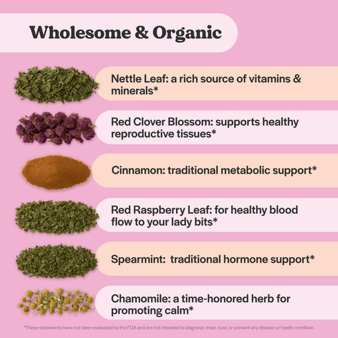 15 Organic Fertility Tea for Women w Red Raspberry Leaf, Cinnamon Bark, Spearmint & Nettle Leaf, Chamomile & Red Clover