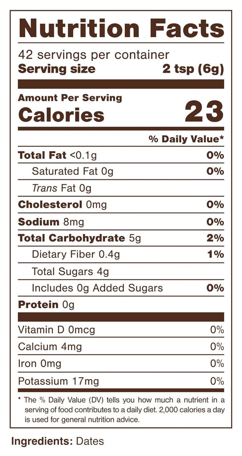 (1 8.8 oz) 250g 100% Date Sugar Bag | D'vash | All-Natural Dried Ground Dates, Powder, Vegan,Paleo, Sugar