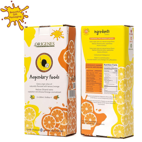 Pack 2 1 1 2X250ml of Extra Virgin Flavored Olive Oil, Bottle Lemon Infused, Bottle Orange Infused EVOO, Cold Pressed