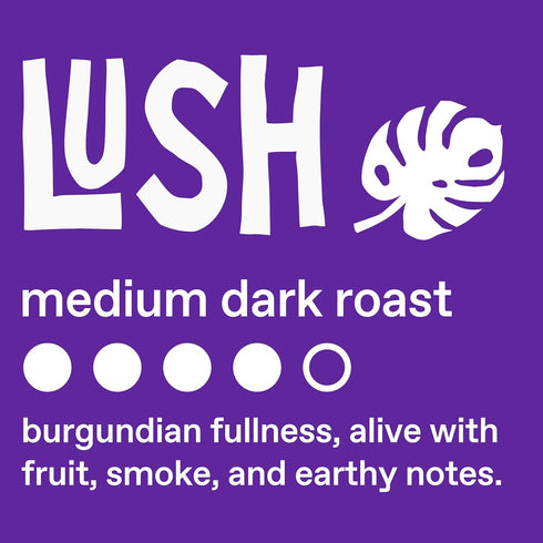 12 oz Ethical Bean Lush Medium Dark Roast Fairtrade Organic Whole Bean Coffee, Bag