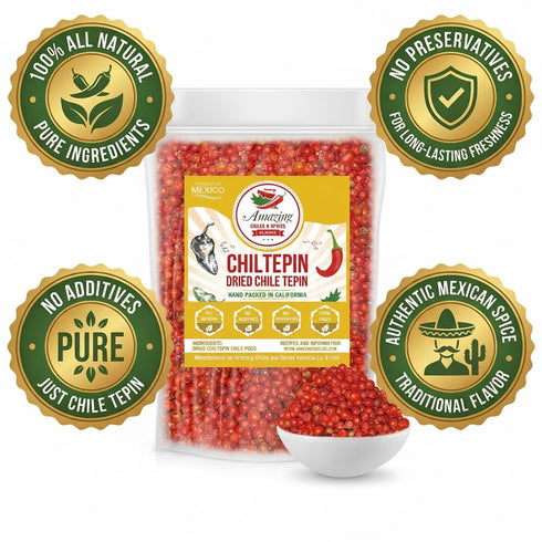1oz Dried Chiltepin Peppers (Chile Tepin) Bag - Great For Use with Seafood, Sauces, Stews, Salsa, Meats. Very Hot
