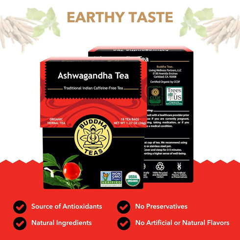 18 (Pack 1) Buddha Teas - Ashwagandha Root Tea - Herbal Tea - Promote Cleansing & Wellness - With Antioxidants