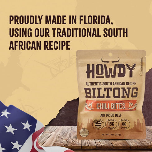 4 Pack (16oz HowdySnax Biltong Chili Bites Total) Bulk Spicy Beef Snack HighProtein Keto & Paleo No Preservatives Made