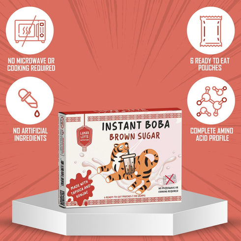 70% 6 (240g) Instant Brown Sugar Boba, Fewer Calories, Made with Konjac and Tapioca, Brown Sugar Boba Pearls for Boba