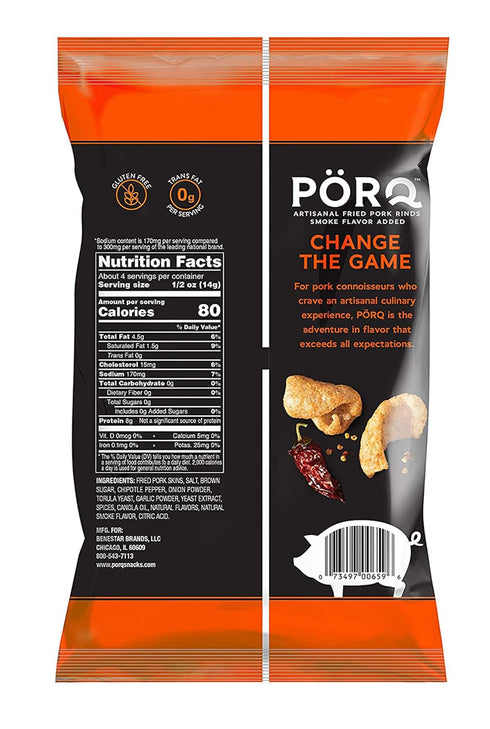 2 OZ (Pack 3) PORQ Artisan Fried Pork Rinds- BBQ & Zesty Chipotle, Keto Friendly Snack