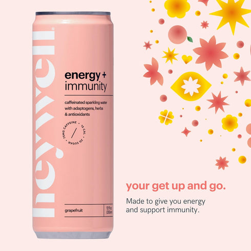 Immunity, 12 (Pack 12) Heywell Sparkling Adaptogenic Water, Energy and Grapefruit Flavor, Fluid Ounce of - Caffeinated