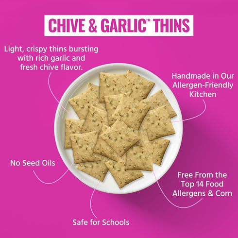 (Pack 6), 4 oz Every Body Eat Gluten Free Crackers, Chive & Garlic Plant Based Snacks, Vegan Garlic Snack Crackers