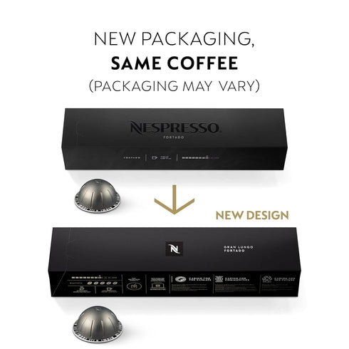 30 Count 5.0oz. Nespresso Capsules Vertuo, Fortado Gran Lungo Americano, Dark Roast Espresso Coffee, Coffee Pods, Brews