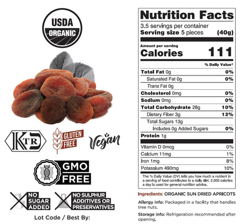 5 oz 6 Pack Pure Anatolia Turkish Organic Dried Apricots - Sun Dried Apricots No Sugar Added - Unsulfured Organic Fruit