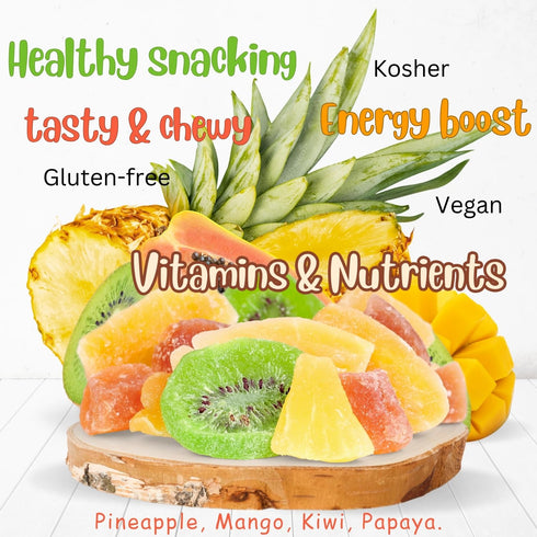 2 lbs Tropical Mixed Dried Fruit Chunks by It's Delish, Bulk | All Natural Refreshing Snack | Mix Of Pineapple, Papaya