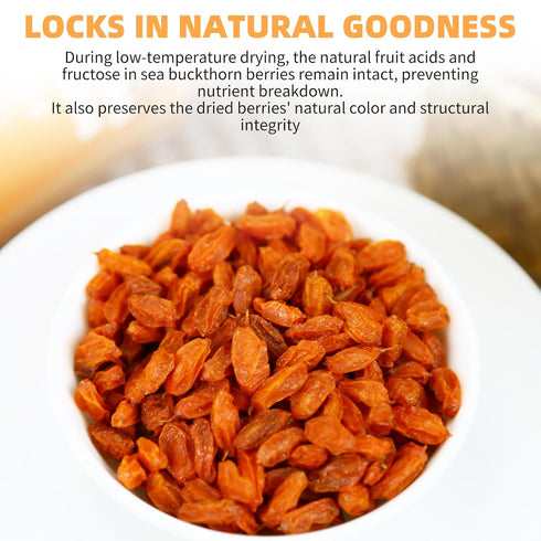 8.5 oz/240g Dried Sea Buckthorn Berries Premium Hand-Picked Whole Fruits Sea Buckthorn Tea No Additives,Tart & Tangy