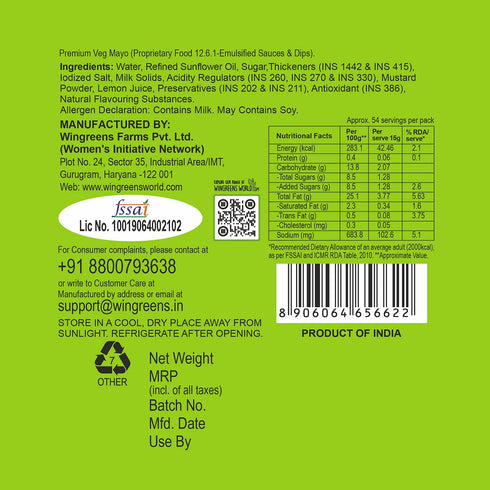 Wingreens Farms 800g Premium Veg Mayo