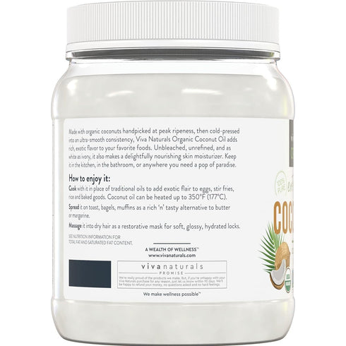Viva Naturals Organic Coconut Oil, Unrefined Cold-Pressed Cooking Oil, Natural Hair and Skin Oil, 54 oz